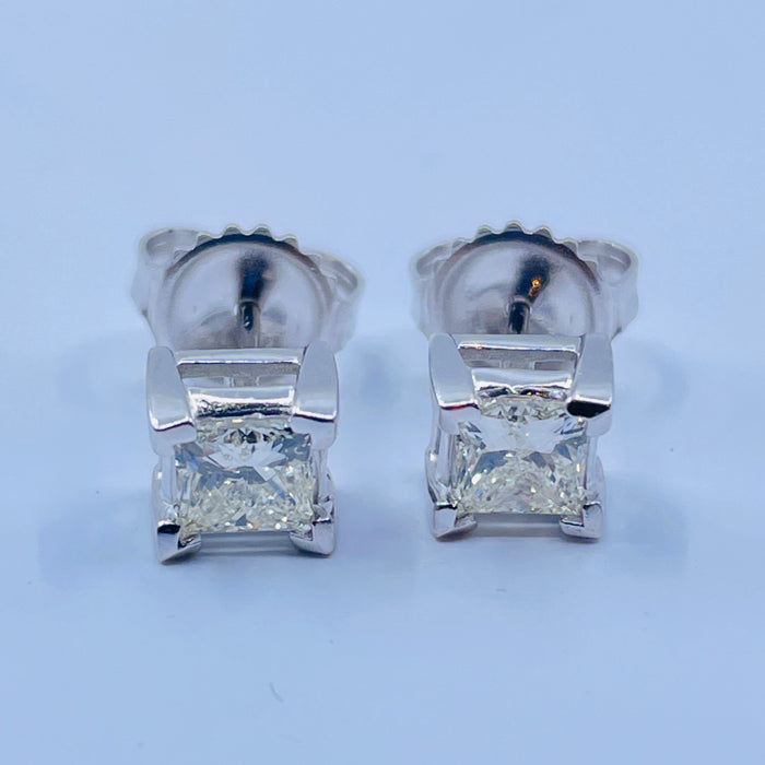 14kt White Gold 3/4ctw Princess Cut Diamond stud Earrings