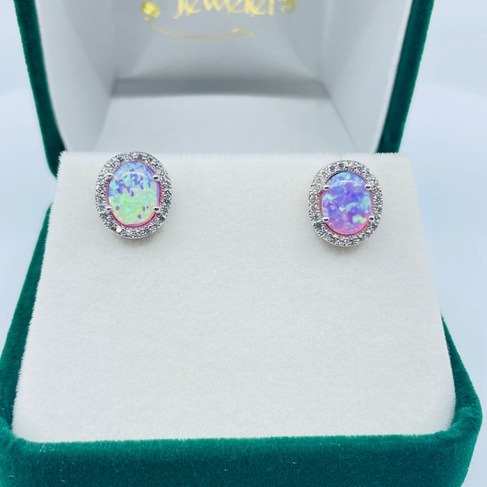 Sterling Silver simulated Opal and CZ Earrings