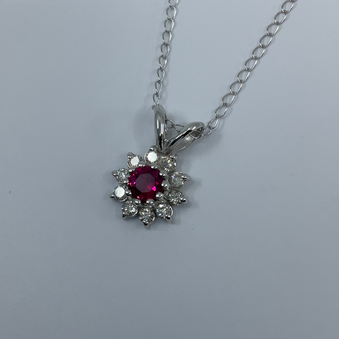 14kt White Gold Ruby and diamond pendant