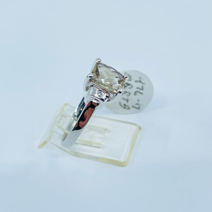 10kt White Gold Smokey Topaz and Diamond Ring