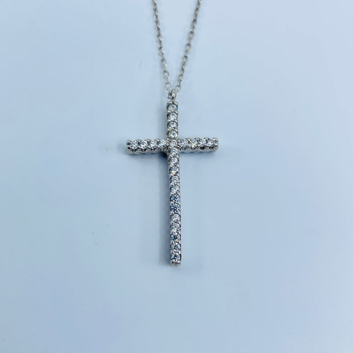 Sterling Silver Reversible  White/Black CZ Cross