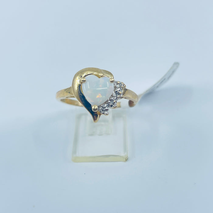 10kt Yellow Gold heart shaped Opal and Diamond Ring