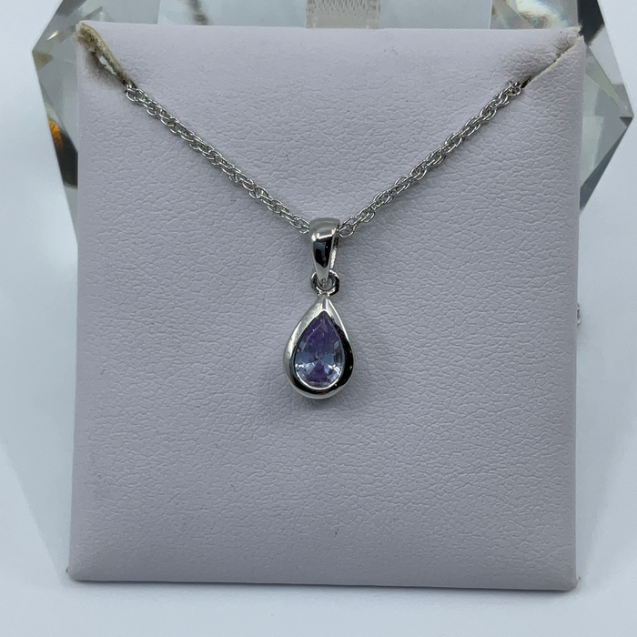 Rhodium finish June Birthstone teardrop CZ pendant