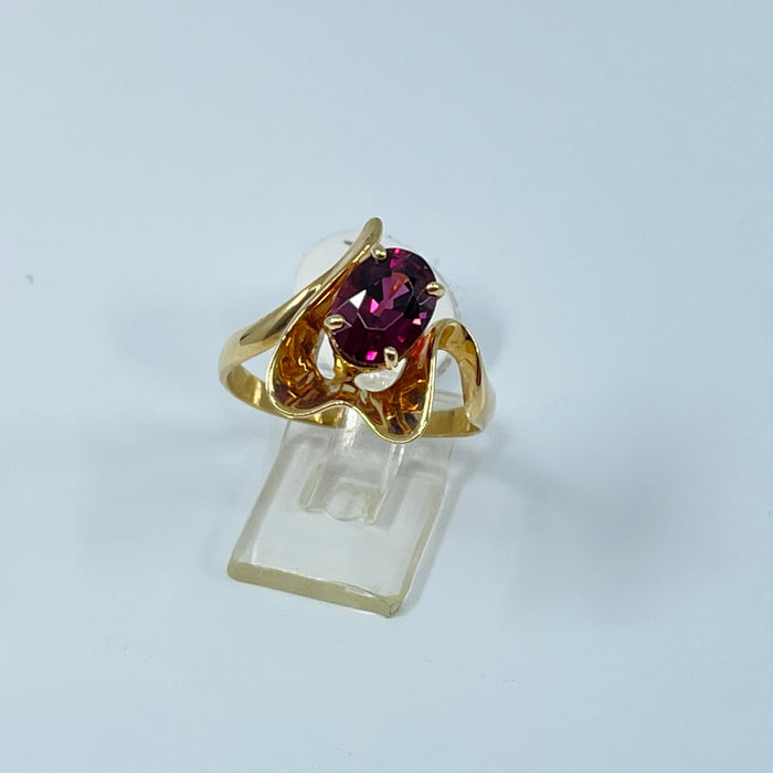 14kt Yellow Gold freeform Rhodolite Garnet Ring