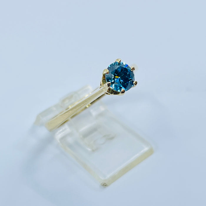 14kt Yellow Gold .40ct Blue Diamond solitaire (treated)