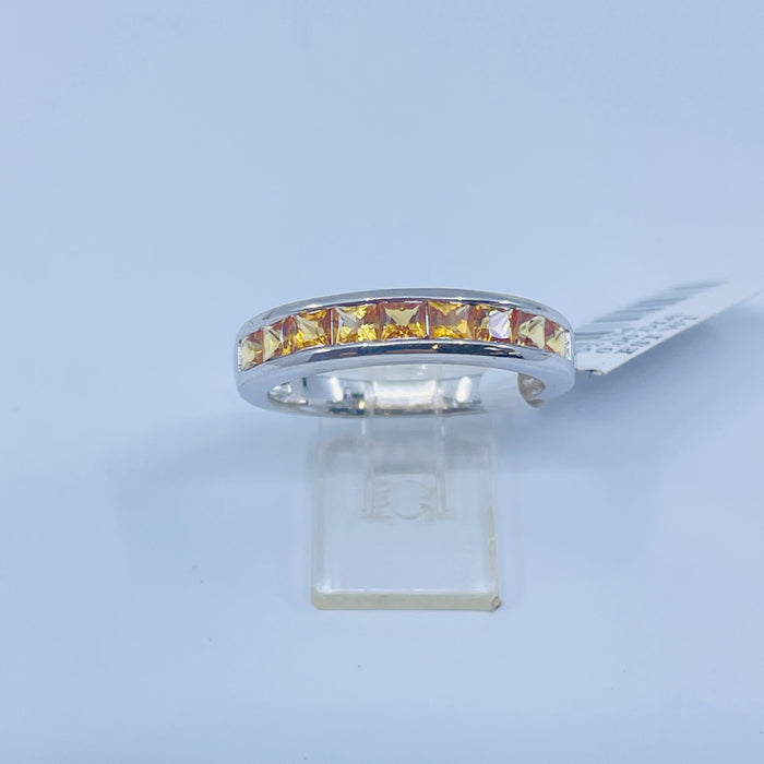 Sterling Silver channel set 2.7mm Princess cut Golden Sapphire Ring sz7