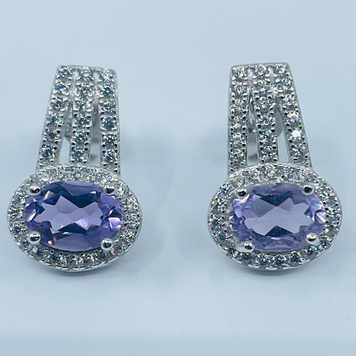 Sterling Silver Amethyst Earrings with a CZ halo