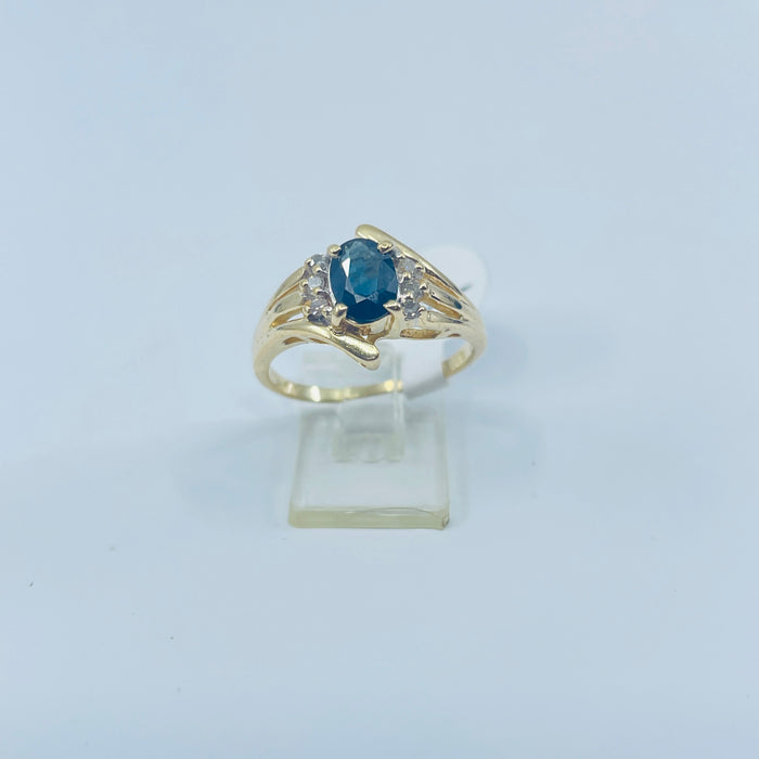 14kt Yellow Gold Blue Sapphire and Diamond ring