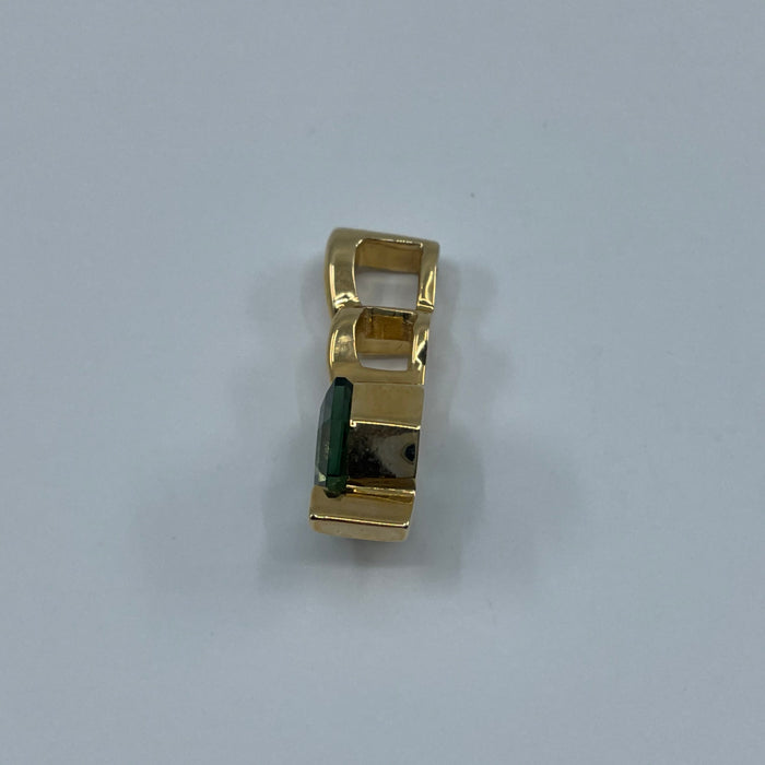 14kt Yellow Gold 8 sided custom Green Quartz pendant