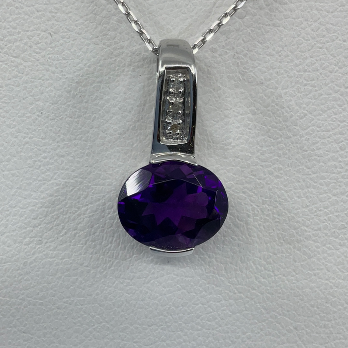 Sterling Silver Amethyst and diamond pendant