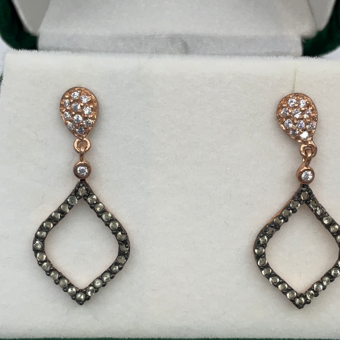 Sterling Silver RoseGP w/ CZ Top and Black Rhodium w/ CZ Earrings