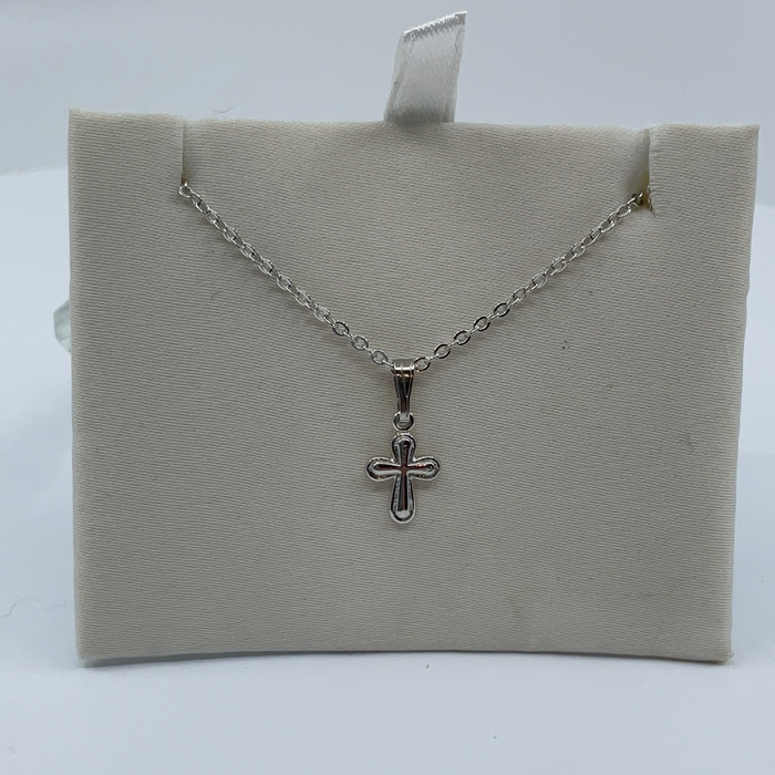 Rhodium Finish Tiny Cross Pendant