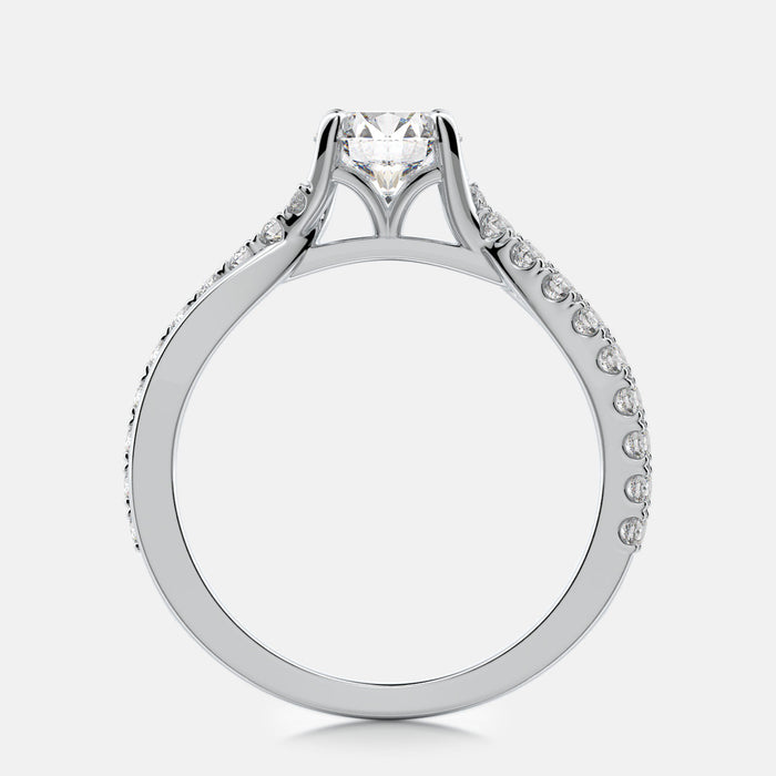 High polish and diamond criss-cross engagement mounting ring set with no less than 0.12 carats.