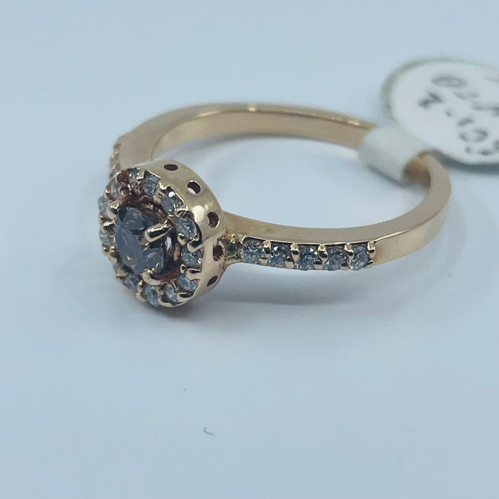 14kt Rose Gold Diamond Halo Ring with .30ct Chocolate diamond