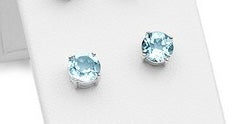 Sterling Silver Round 6mm Gemstone Prong Set Blue Topaz Studs
