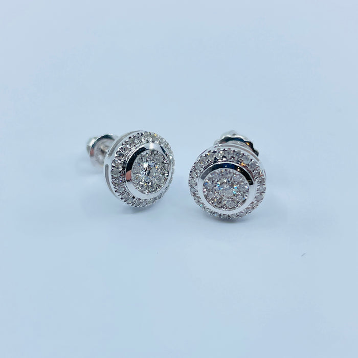 14kt White Gold Diamond halo Earrings