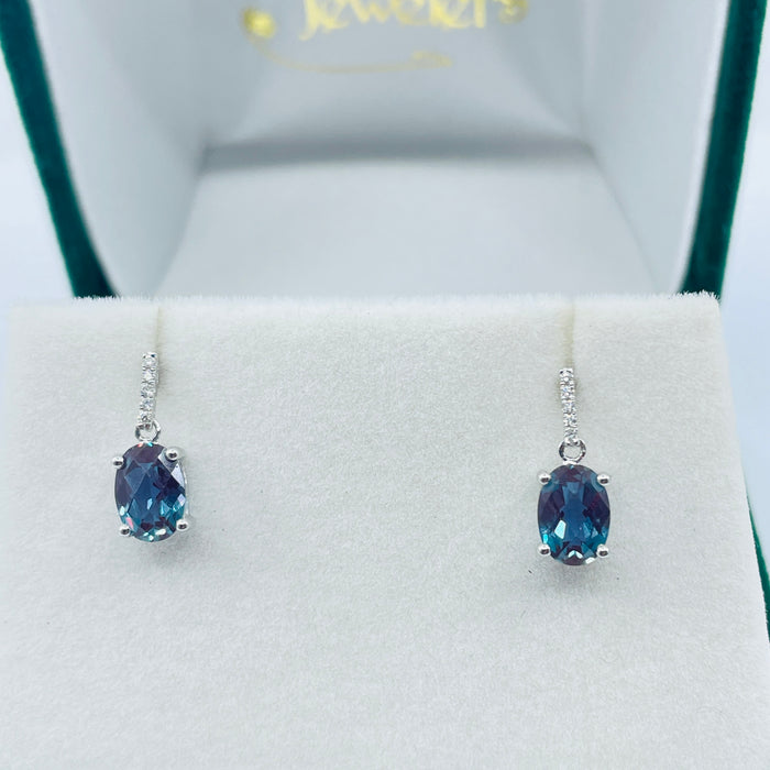 14kt White Gold lab Alexandrite and Diamond earrings