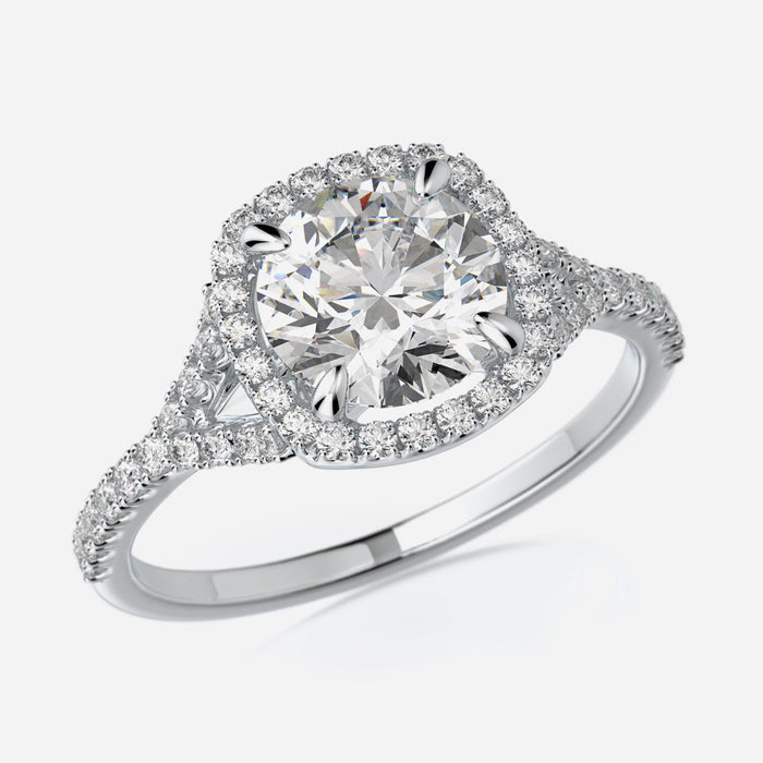 Cushion shaped halo with split half way 46 diamond shank Mounting