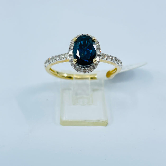 10kt Yellow Gold Blue Sapphire and Diamond Ring