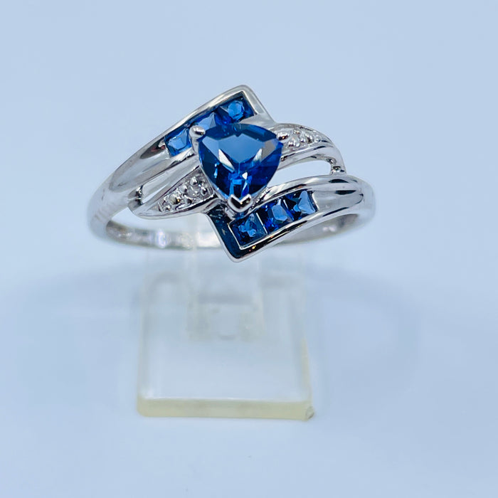 10kt White Gold lab created Sapphire and diamond ring
