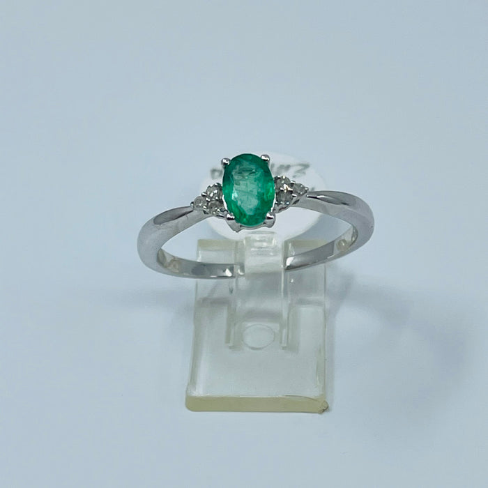 10kt White Gold Emerald and Diamond Ring