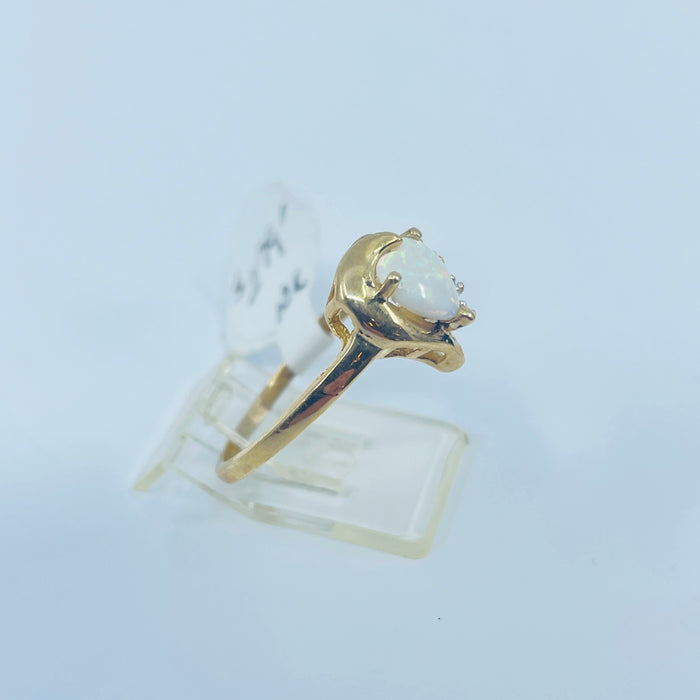 10kt Yellow Gold heart shaped Opal and Diamond Ring
