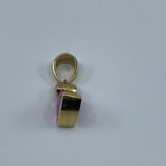14kt Yellow Gold lab created Pink Sapphire Pendant