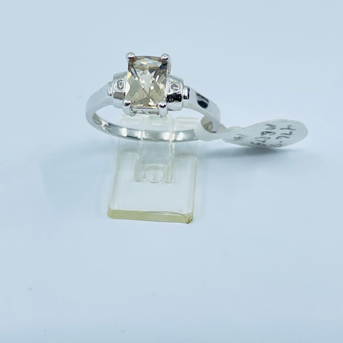 10kt White Gold Smokey Topaz and Diamond Ring