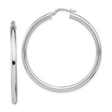 14K White Gold Polished 3mm x 40mm Hoop Earrings