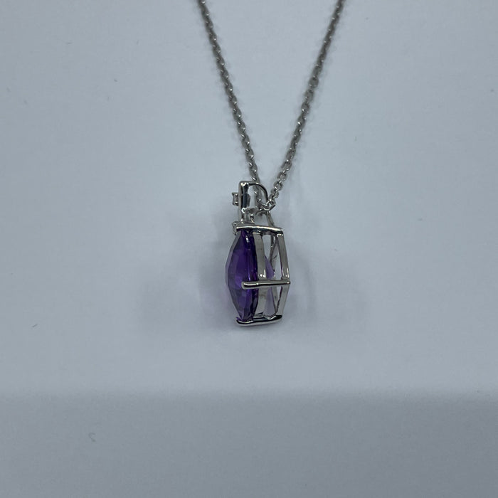 14KT White Gold Amethyst/ 4 Diamond Pendant