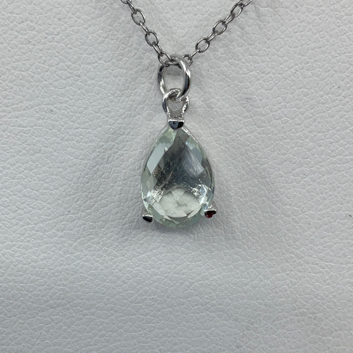 Sterling Silver Teardrop Gem Necklace - Green Amethyst