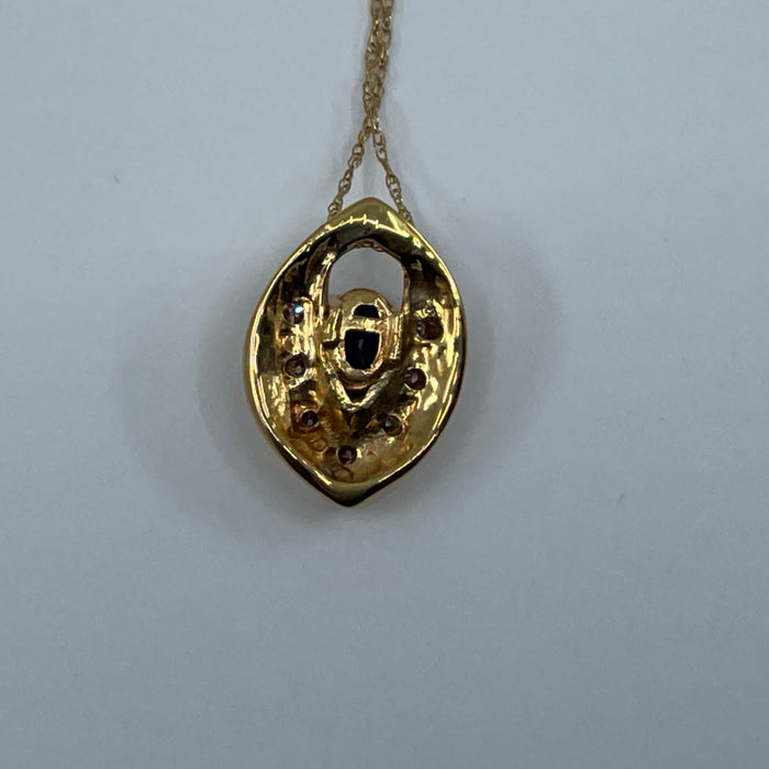 14kt Yellow Gold sapphire and diamond pendant
