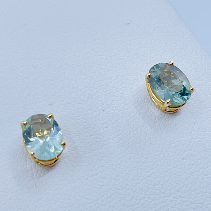 14kt Yellow Gold Blue Topaz oval Earrings