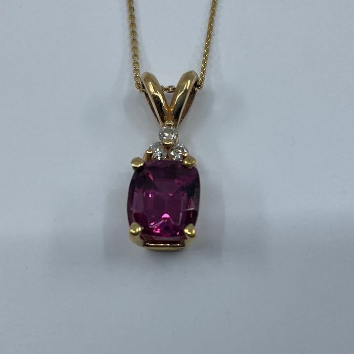14kt Yellow Gold Rhodolite Garnet and diamond pendant