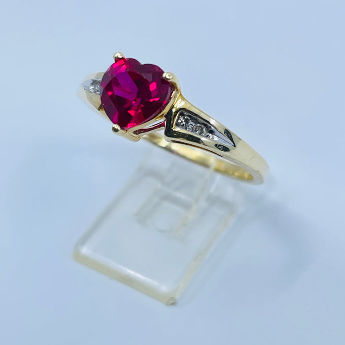 10kt Yellow Gold created heart Ruby ring