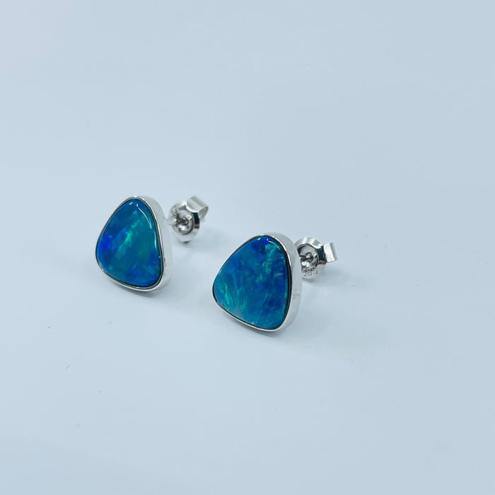 14kt White Gold bezel set Opal Earrings