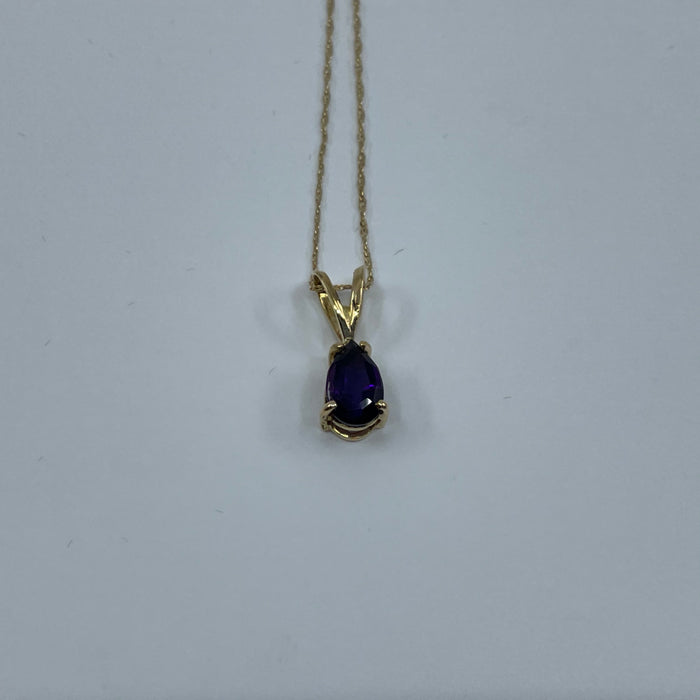 14KT Yellow Gold Amethyst Tear Drop Pendant