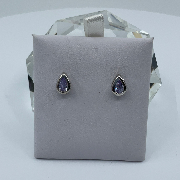 Rhodium finish June birthstone teardrop CZ earrings