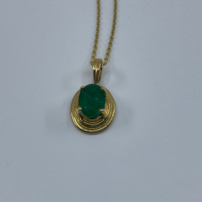 14kt Yellow Gold 7x5mm oval natural emerald pendant
