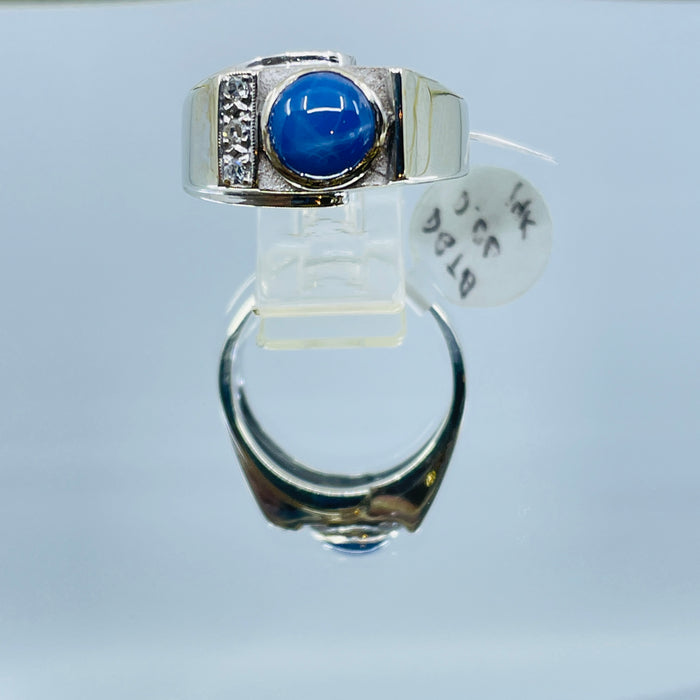 14kt White Gold Blue Star Sapphire and Diamond Ring
